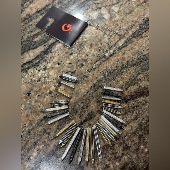 Guess statement necklace silver gold chunky - Picture 1 of 7
